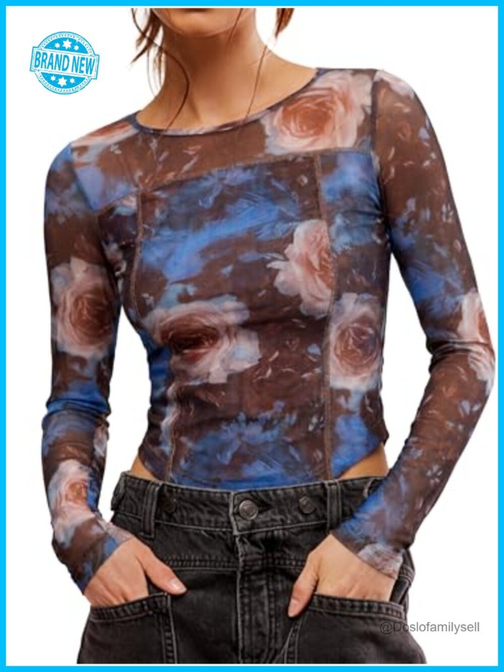 Mesh Sheer Lace Long Sleeve Slim Fit Blouse Women Going Out Top